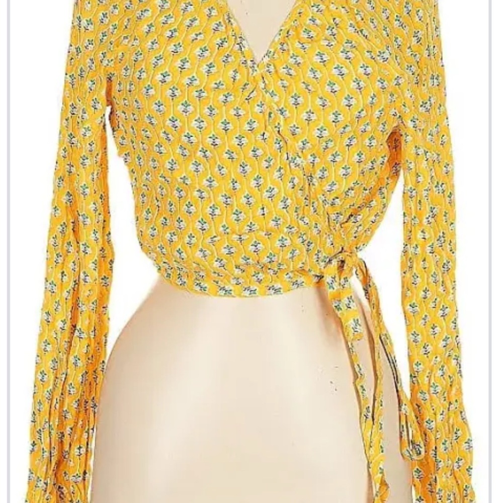 RHODE Yellow Floral Wrap Blouse